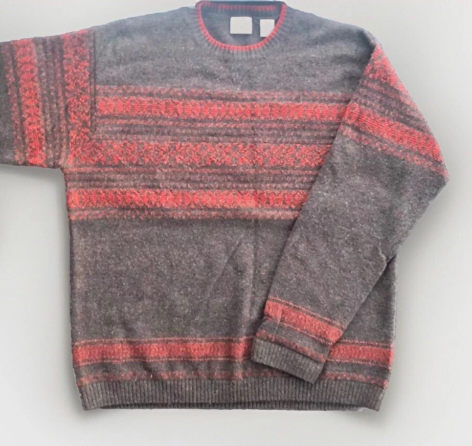 St John's Bay Pullover Crew Neck sweater - 100% Lambs Wool - Fair Isle Size L