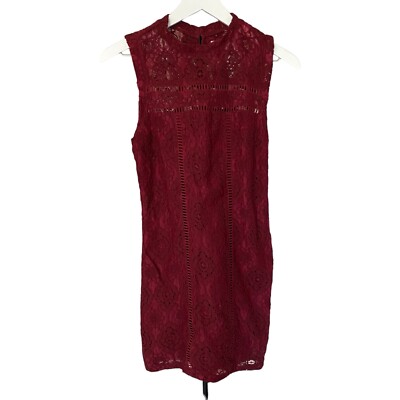 NWT Hollister High Neck Burgundy Embroidered Crochet Lace Dress Size 1  Junior | eBay