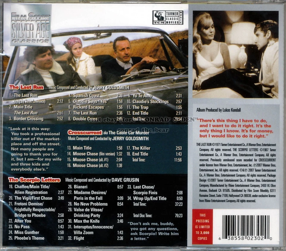 Jerry Goldsmith "THE LAST RUN" / "CROSSCURRENT" score FSM 3000 Ltd CD SEALED - Image 2 of 2