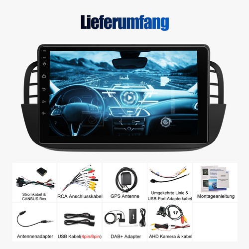 Für Fiat 500 2007-2015 Autoradio 9" DAB+ Android 13 Carplay GPS NAVI RDS 64G KAM - Bild 13 von 14