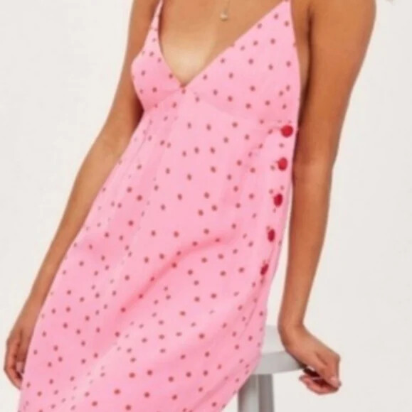 topshop pink polka dot dress TopShop Pink Midi Slip Polka Dot Dress