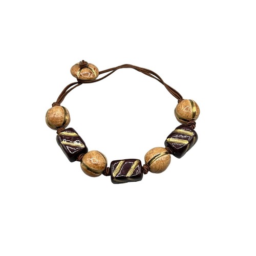 Vintage Handcrafted Chunky Ceramic Necklace Earthy Brown Tones Boho Inspired