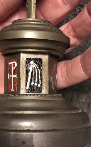 VINTAGE Italian Micro Mosaic Cross Metal Crucifix Stand Pewter Jesus MOP 8 1/4 - Picture 17 of 18