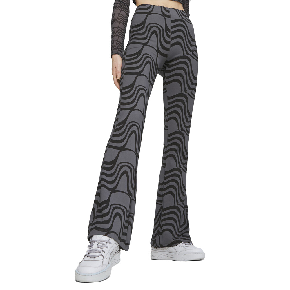 Брюки с рисунком Puma Winter Rink T7 Женские черные, серые повседневные спортивные брюки 620