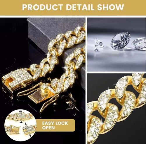 Pet Dog & Cat Jewelry - Gold Diamond Cuban Collar Bracelet Link Necklece - Picture 7 of 8