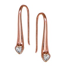 Rose Gold Flashed Sterling Silver CZ Heart Elongated Teardrop Hook Earrings