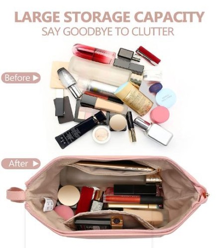 Leder Reise Kosmetiktasche, wasserdicht, doppellagig für Make Up Pinsel (rosa) - Bild 4 von 5
