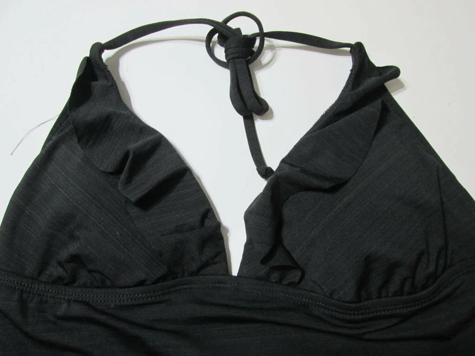 Mossimo Mujer Talla S Tankini Negro Forrado Tazas Halter Volantes Ropa de Playa Traje de Baño Foto 3 de 4