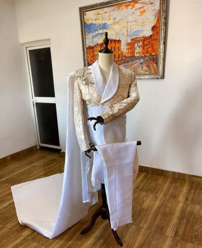 Men's Floral Graduation Men's Suits with Floor Length Cloak 2 Pieces Regular Fit - Picture 4 of 10