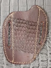 Brown Pancake Engraved Center Open Top Belt Loop Leather Fix Blade Knife Sheath