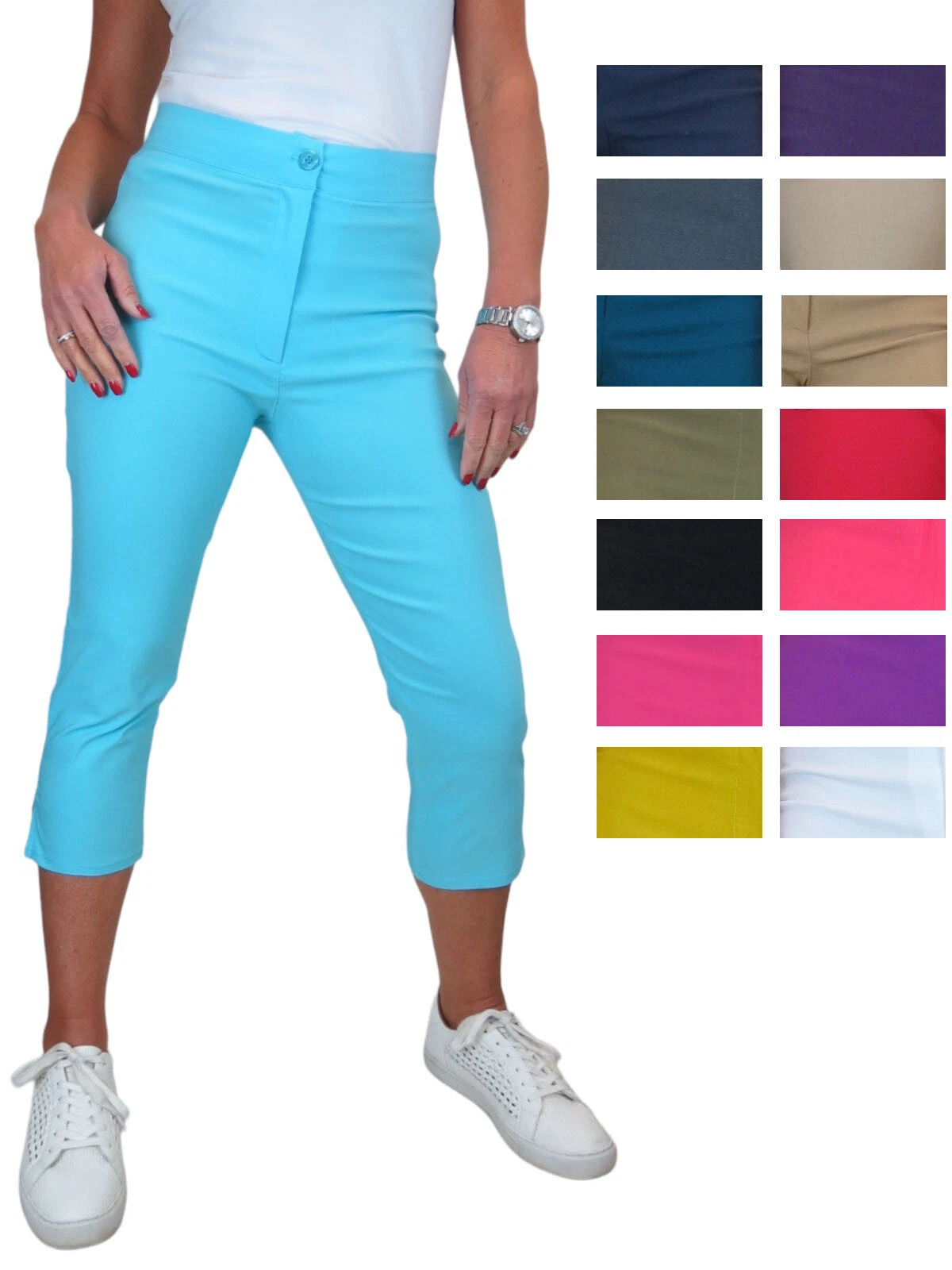 Ladies High Waist Skinny Stretch Pedal Pushers Cropped Trousers 3/4 Length 8-22
Opens in a new windo