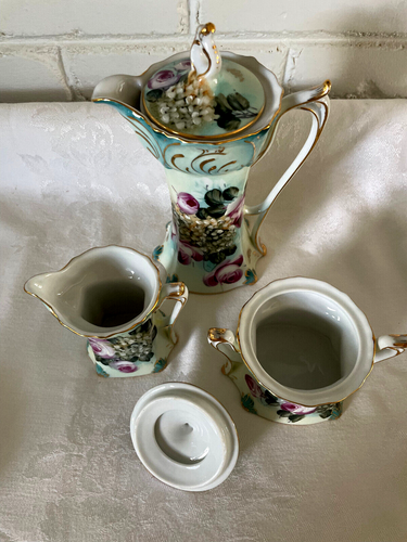17 PIECE LIMOGE DEMITASSE ESPRE COFFEE CHOC SET CREAM SUGAR 6 CUPS SAUCERS EXCEL - Picture 7 of 12