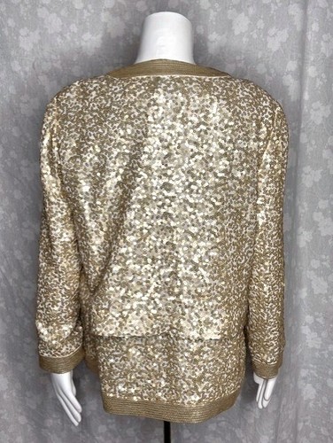 NWT $990 DONCASTER Collection Gold Sequined Cardigan & Tank 2 Pc Set Women's 14 - Picture 5 of 12