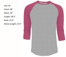 3/4 Sleeve Plain T-Shirt Baseball Raglan Jersey Sports Men's Tee Gray Pink M