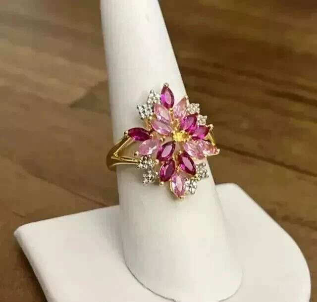 Pretty Wedding Ring Marquise Cut Simulated Pink Sapphire 14k Yellow Gold Plated — 第 4/4 张图片