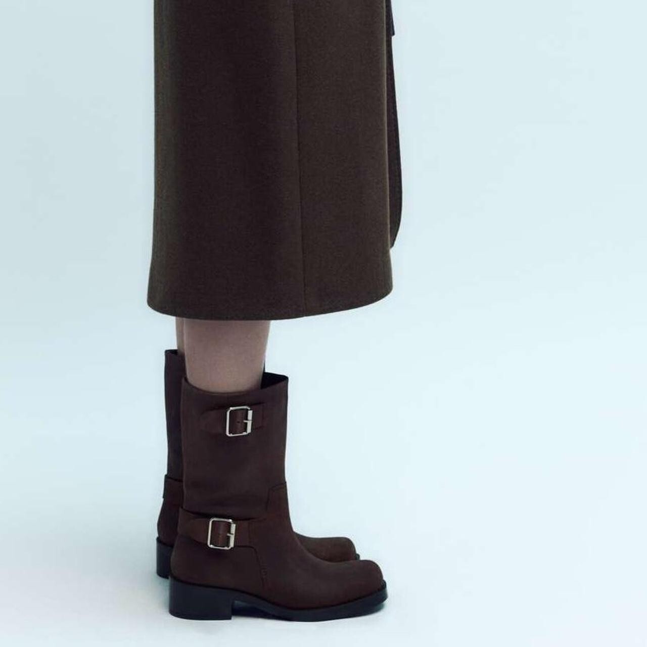 ZARA SPLIT SUEDE ANKLE BOOTS WITH BUCKLES SLOUCH DARK CHOCOLATE BROWN 9 42 11 image 2