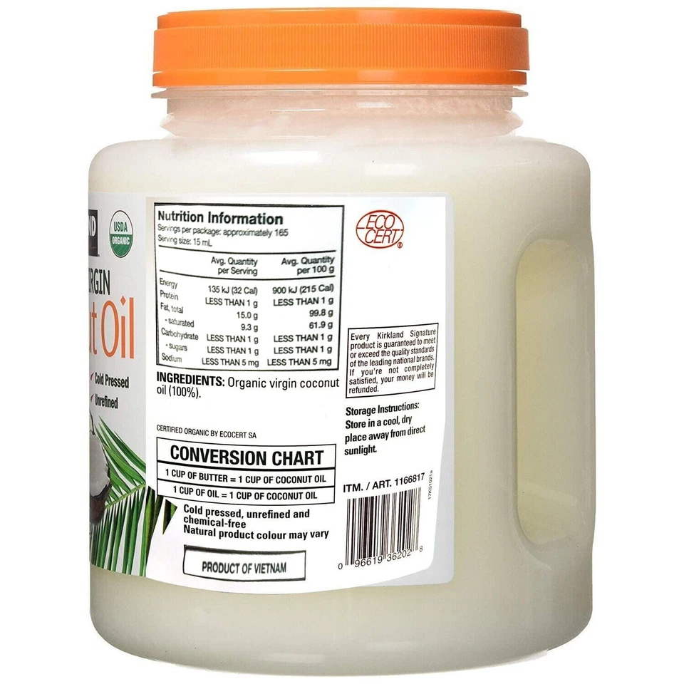 Organic Virgin Coconut Oil Cold Pressed Unrefined Kosher Butter Substitute 2.48L - Image 3 of 4