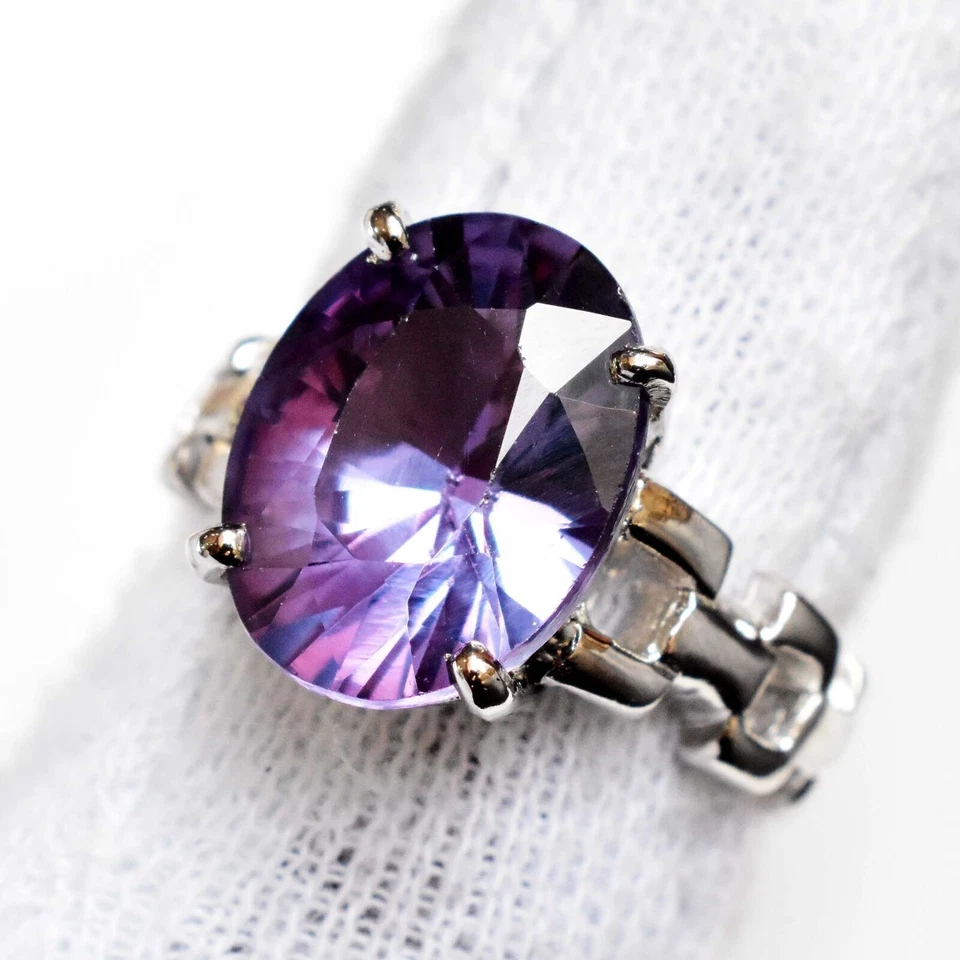 Anello in argento sterling 925 ovale multicolore alessandrite naturale da 7 c... - Immagine 2 di 4