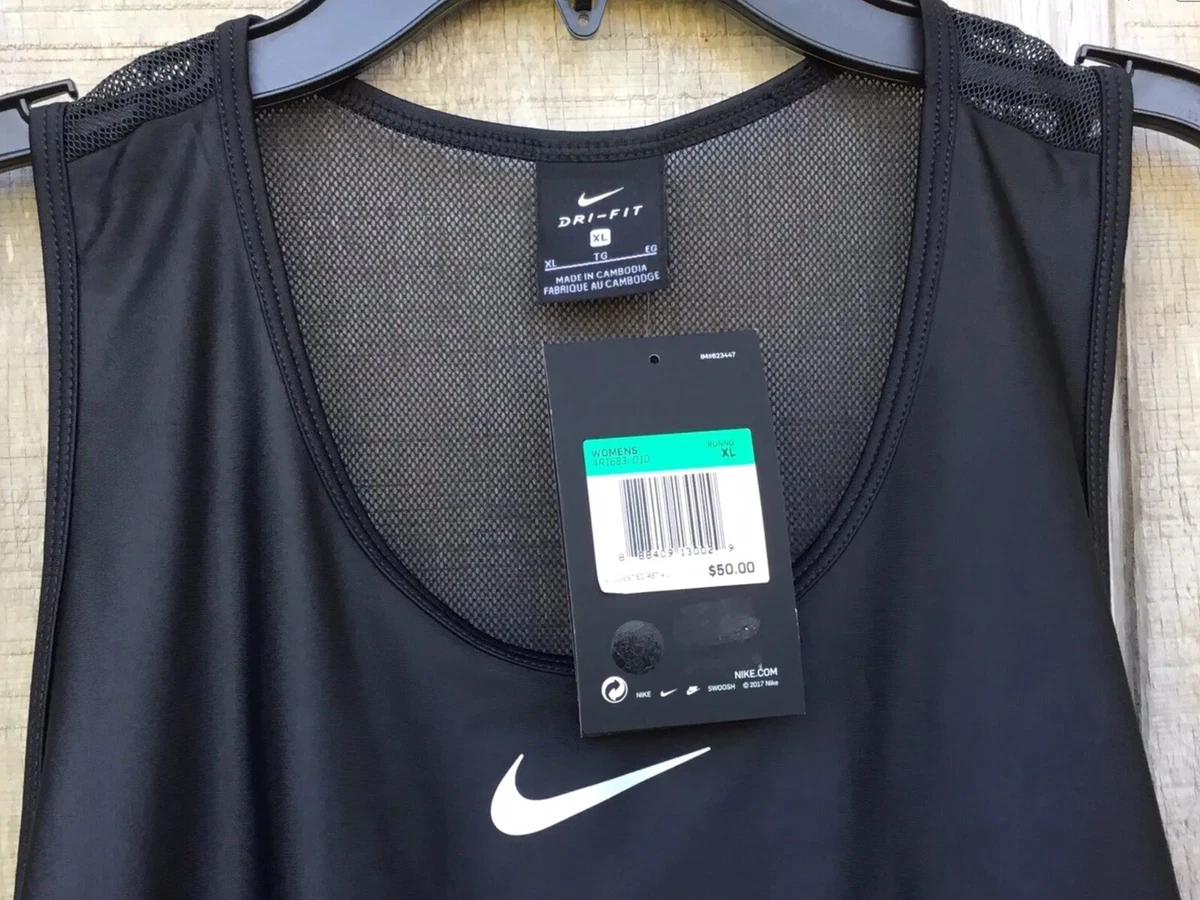 New Women\'s Nike Black Speed Dri-Fit Mesh-Back Cropped Running Tank Top  Size XL | eBay