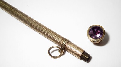 Antique Victorian 14K Mechanical Telescoping Pencil Amethyst