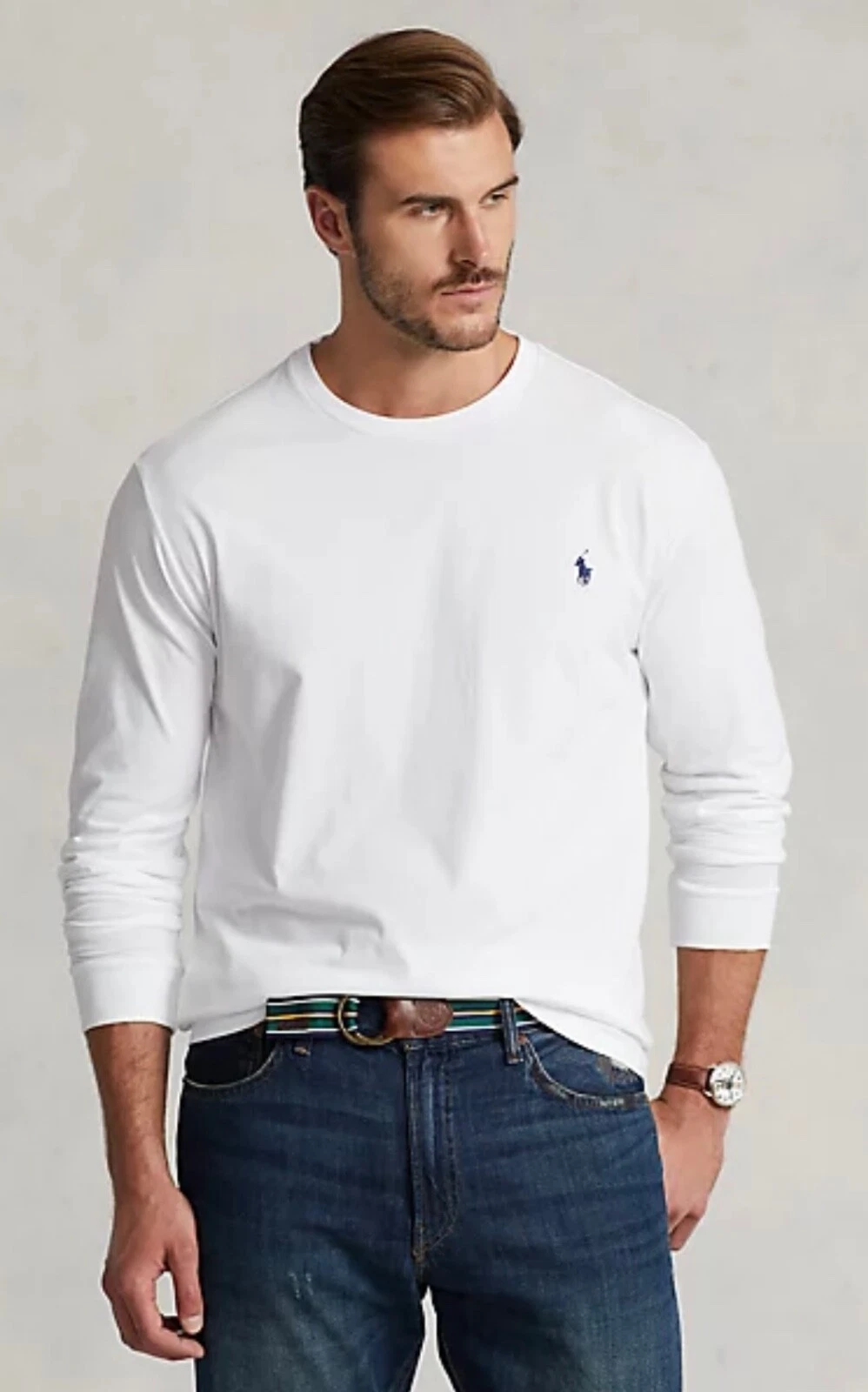 NWT Polo Ralph Lauren Big & Tall WHITE Classic Crewneck Long Sleeve T Shirt