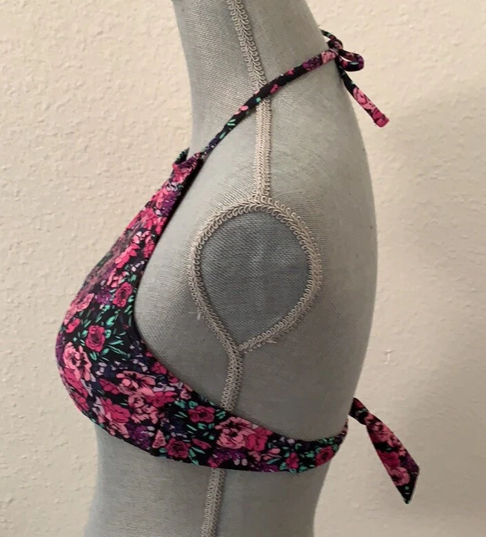 L A Hearts Swimsuit Top Black Pink Floral Small S Padded Excellent - Image 2 of 4
