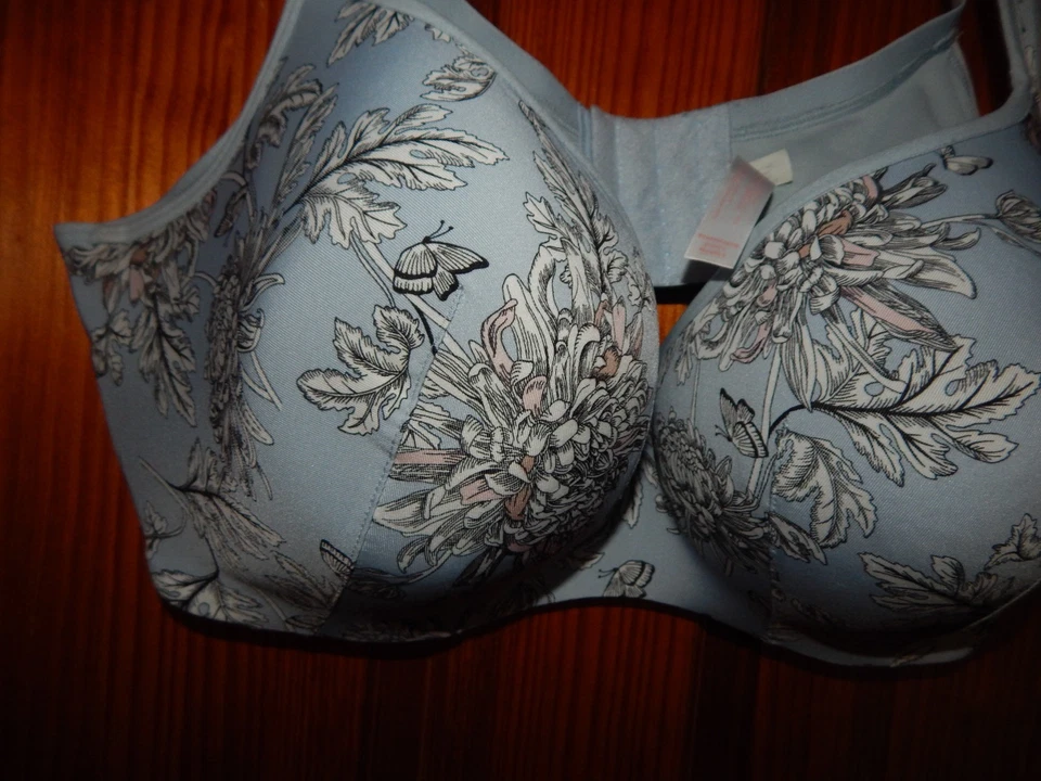 SUJETADOR BALCONETTE AZUL CACIQUE FLORAL LIGERAMENTE FORRADO, CON AROS, TALLA 44 DD Foto 2 de 3