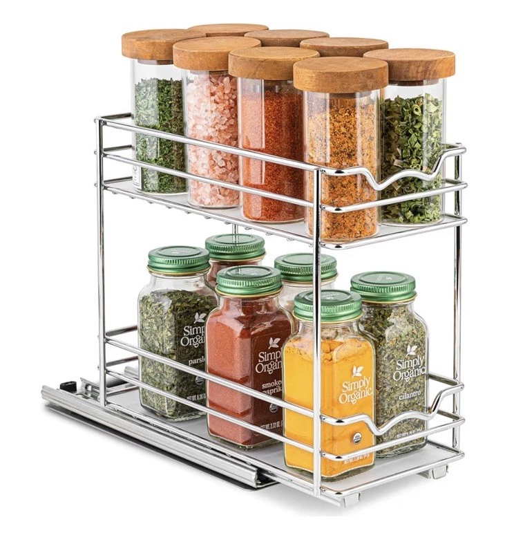 4"Wx10-3/8Dx8-7/8H Pull Out Cabinet Organizer PullOut Spice Rack Chrome for Cans