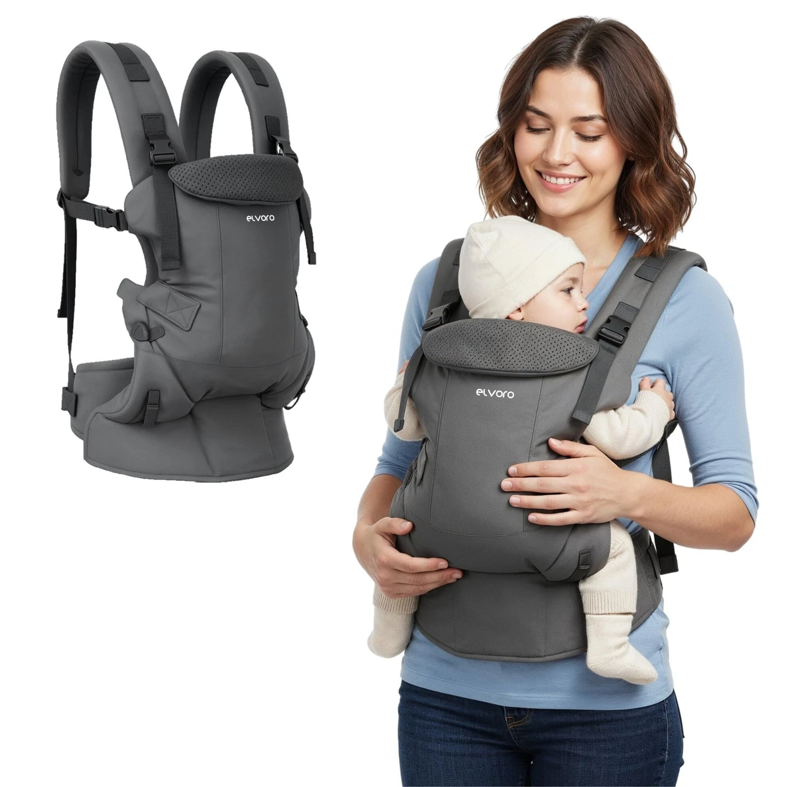Polyester Baby Carrier Adjustable Baby Carrier for Infants and Toddlers - Grey