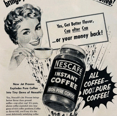 1954 Nescafe Instant Coffee Grounds Advertisement Hot Breakfast Beverage DWQQ9
