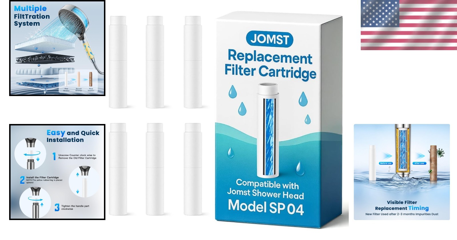 FEELSO 6PCS Shower Filter for Handheld Shower Head,18 Stage Replacement Filters