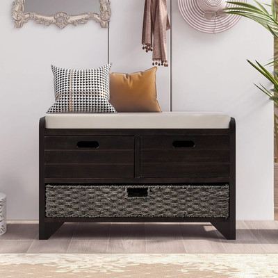 Espresso Farmhouse Shoe Bench with Cushion & Storage for Entryway or Hallway