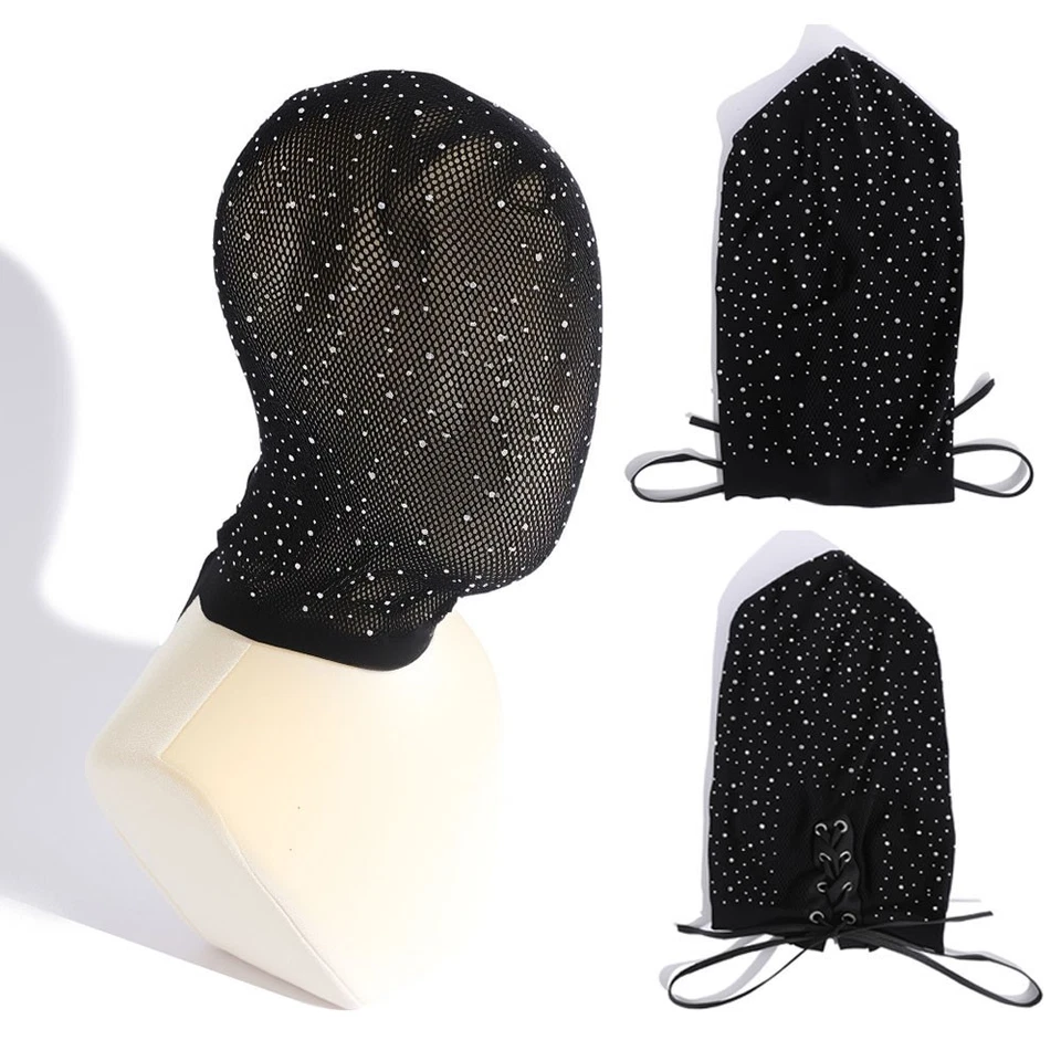 Adult Party Mask for Women - Black Diamond Mesh Face Cover with Sexy Style - Image 2 of 4