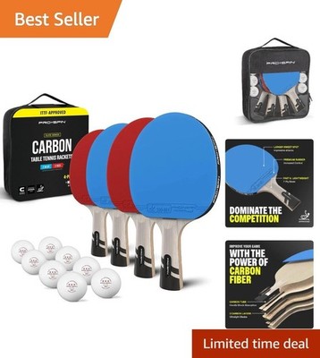 ITTF Approved Carbon Fiber Ping Pong Paddles Set for 4 Players - Blue/Red