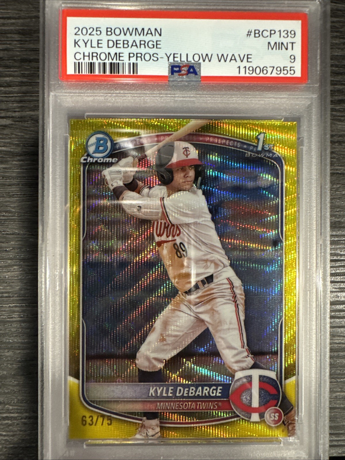 2025 Bowman KYLE DEBARGE #BCP-139 1st Chrome Prospect Yellow Wave Refractor /75