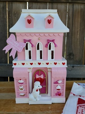 Nwt Valentines Decor, 2pc House  Poodle Lights And 2 Pc Kitchen Towel Whimsical 