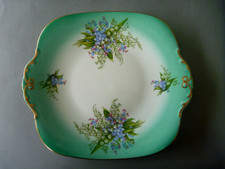 Windsor Forget Me Not Cake Plate - Teal Green Floral Lily of the Valley