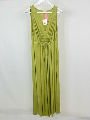 NEKANE NKN Long Knit Dress NWT SZ L LIME Women Cut Out Maxi Stretch Beach Light