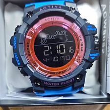 Activa Digital Quartz Sport Watch Chrono Alarm Backlight Blue Resin 30m