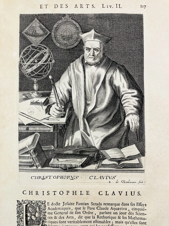 Astronomie Christophorus Clavius 1682 Rare Gravure Bamberg Mathématicien Globe - Photo 3/4