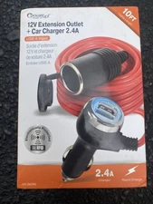 Car Extension Cord Charger Cigarette Lighter Plug Outlet Power Source Socket Red