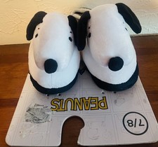 Peanuts Snoopy Plush Slippers White Black Animation Character Youth Size 7/8