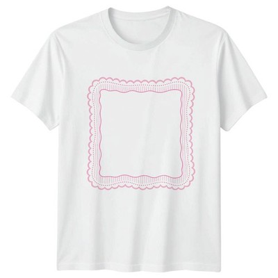 Preppy Pink Scalloped Frame Damen T-Shirt Ästhetisch Rosa Rahmen Geschenk für Sie