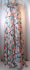 Nine West Coral Orange Aqua Gray Tiered Sleeveless Maxi Dress Size XL