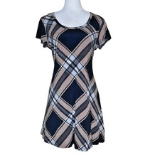 Liz Claiborne Petite Women's 90s Dark Tartan Short Sleeve Midi Shirt Dress Sz 8P