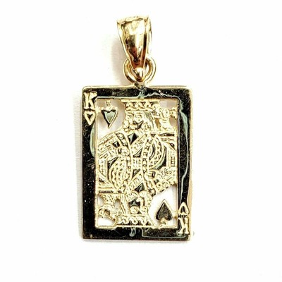 14k Gelbgold König der Herzen Anhänger Spielkarte Glücksspiel edler Schmuck 1,6g