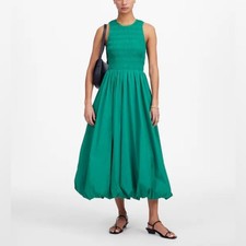 Madewell The Melody Bubble-Hem Smocked Midi Dress in Poplin in green Size XXS