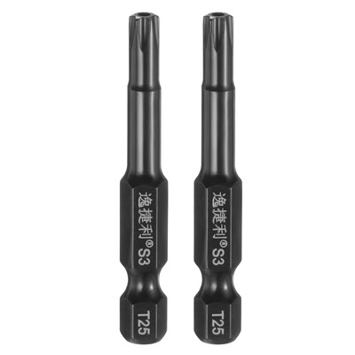 2pcs T25 Torx Head Screwdriver Bit 1/4'' Hex Shank 2'' Long Magnetic with Hole