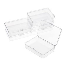 6 Packs Rectangle Small Clear Plastic Storage Containers Case with Hinged Lid