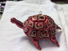 Vintage Italian  Mouth Blown Hand Painted Red Turtle Ornament Italian